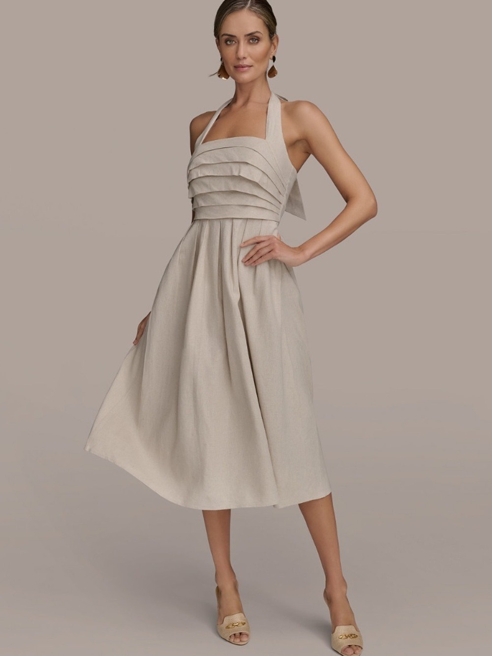 Donna Karan New York Linen Blend Halter Midi Dress Natural Size 4 NWT
$199 MSRP